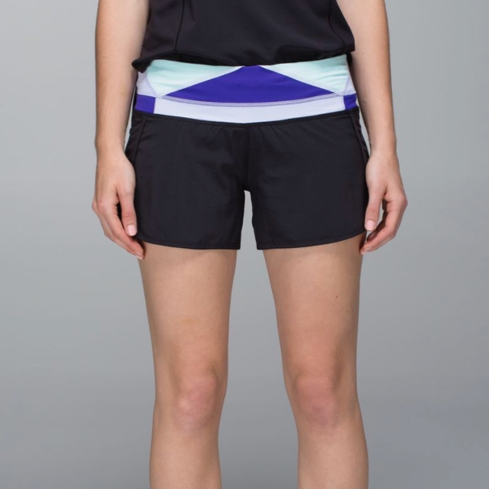 Lululemon Run Times Shorts Running Black Quilt 34 Purple Blue Band 8